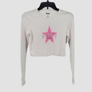 Barbie by PacSun Womens Small White Ski Club Graphic Long Sleeve Crop Top New